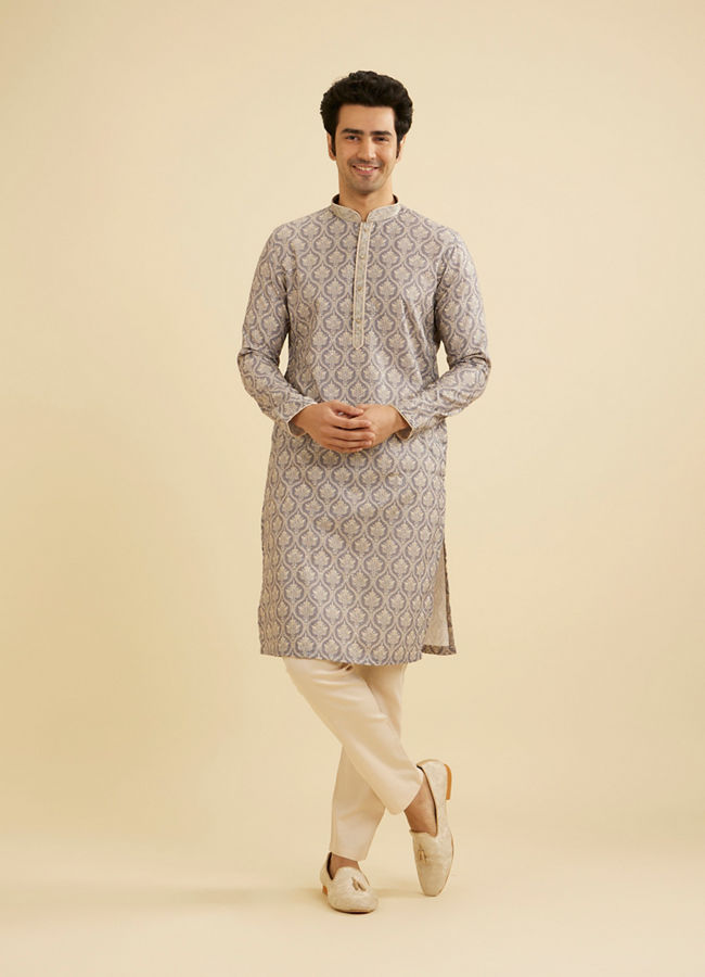 Manyavar Men Light Purple Jaal Printed Kurta Set