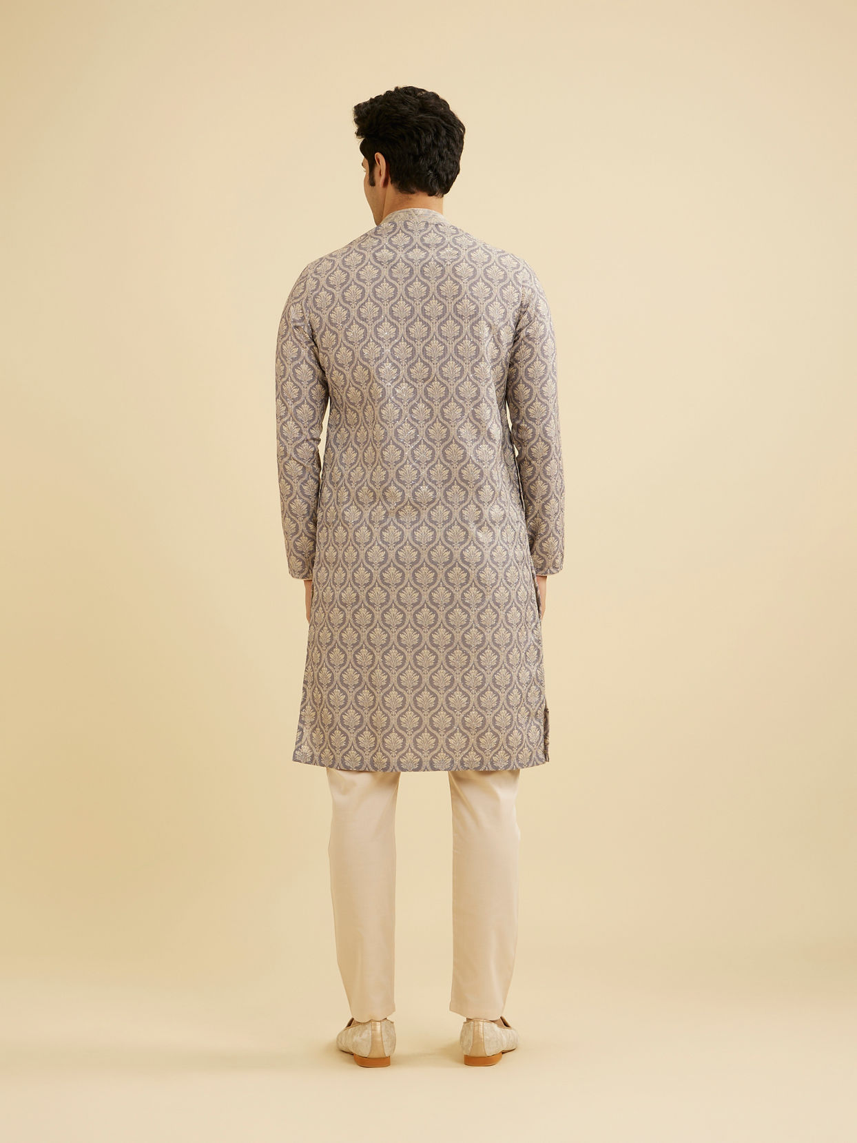 Manyavar Men Light Purple Jaal Printed Kurta Set