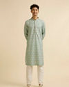 alt message - Manyavar Men Light Mid Green Medallion Patterned Kurta Set image number 2