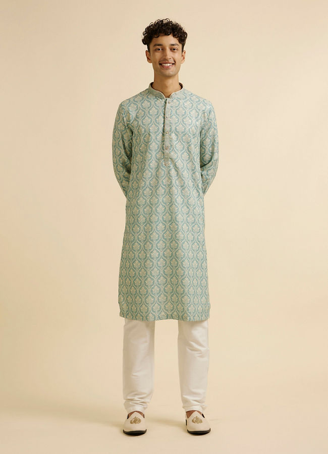 Manyavar Men Light Mid Green Medallion Patterned Kurta Set