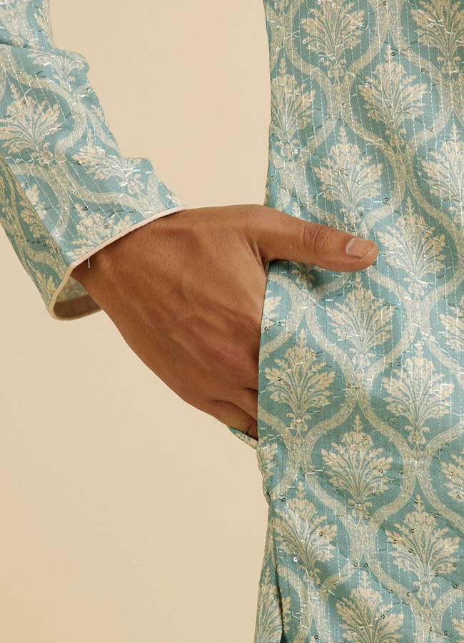 Manyavar Men Light Mid Green Medallion Patterned Kurta Set