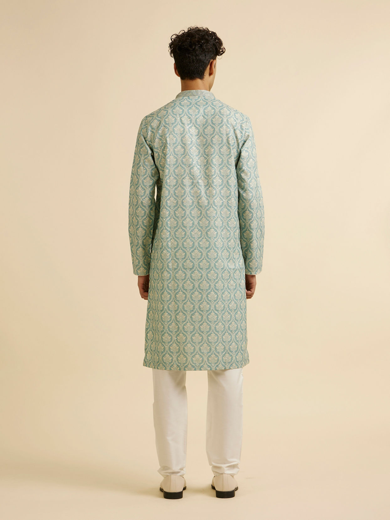 Manyavar Men Light Mid Green Medallion Patterned Kurta Set
