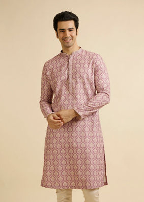 alt message - Manyavar Men Festive Dusty Pink Kurta Pajama image number 0