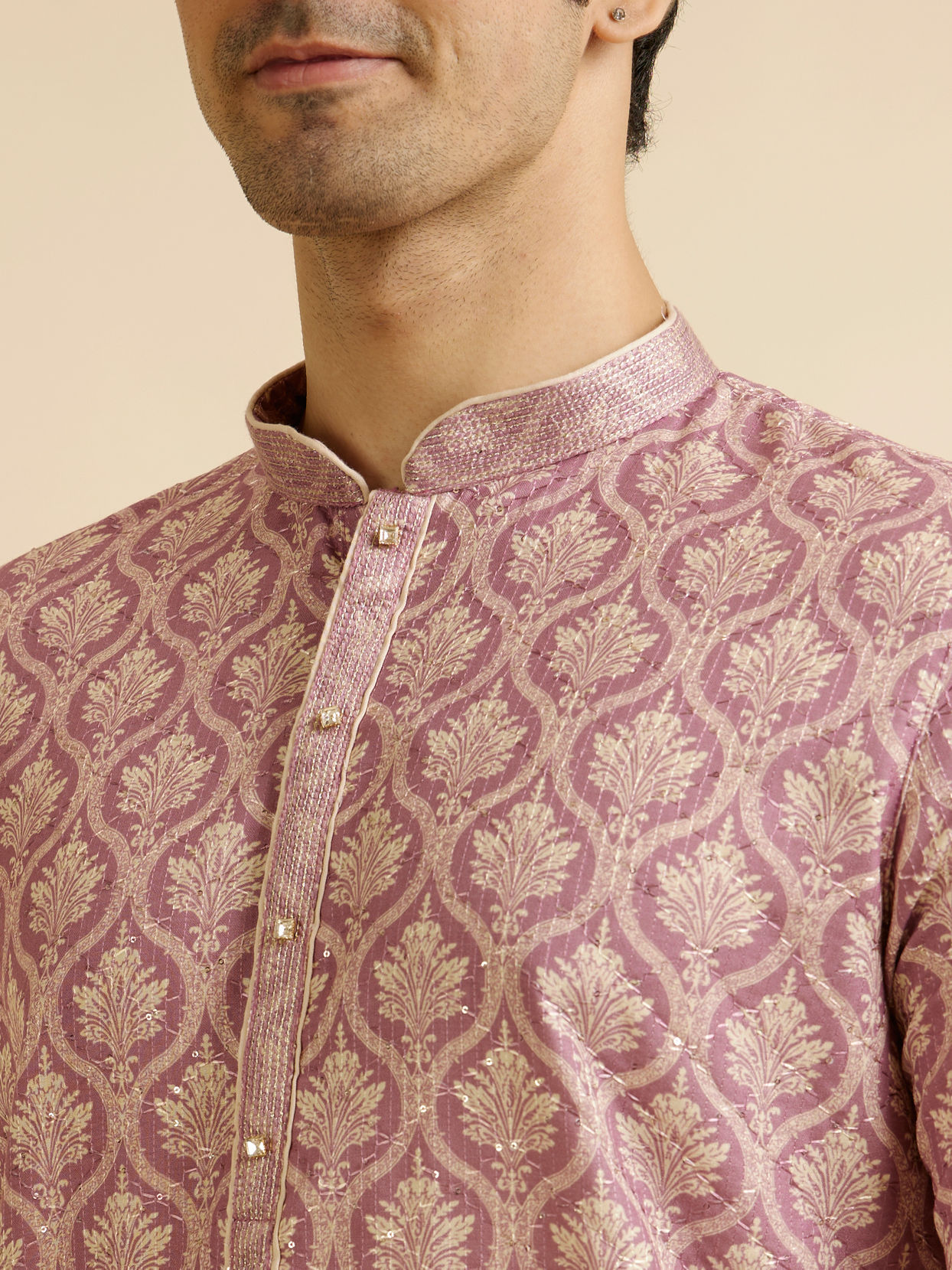 alt message - Manyavar Men Festive Dusty Pink Kurta Pajama image number 1