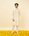 alt message - Manyavar Men Warm Cream Sequin Speckled Kurta Set image number 2