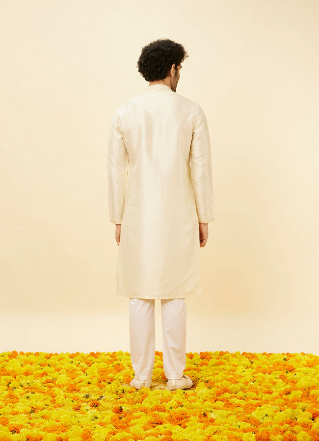 Manyavar Men Warm Cream Sequin Speckled Kurta Set
