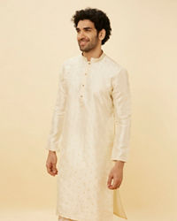 Manyavar Men Warm Cream Sequin Speckled Kurta Set