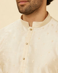 Manyavar Men Warm Cream Sequin Speckled Kurta Set