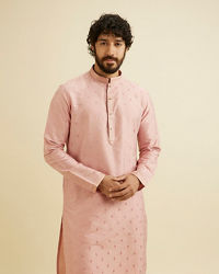 Manyavar Men Millenial Pink Ditsy Floral Printed Kurta Set