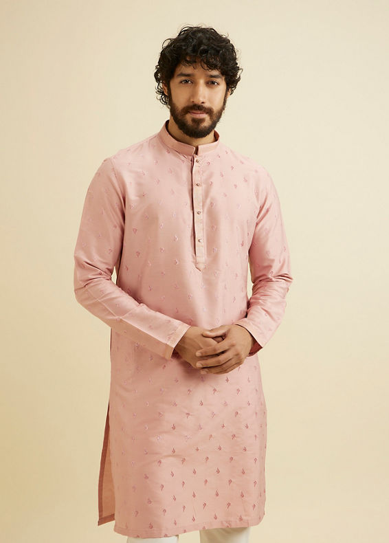 Manyavar Men Millenial Pink Ditsy Floral Printed Kurta Set