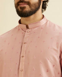 Manyavar Men Millenial Pink Ditsy Floral Printed Kurta Set