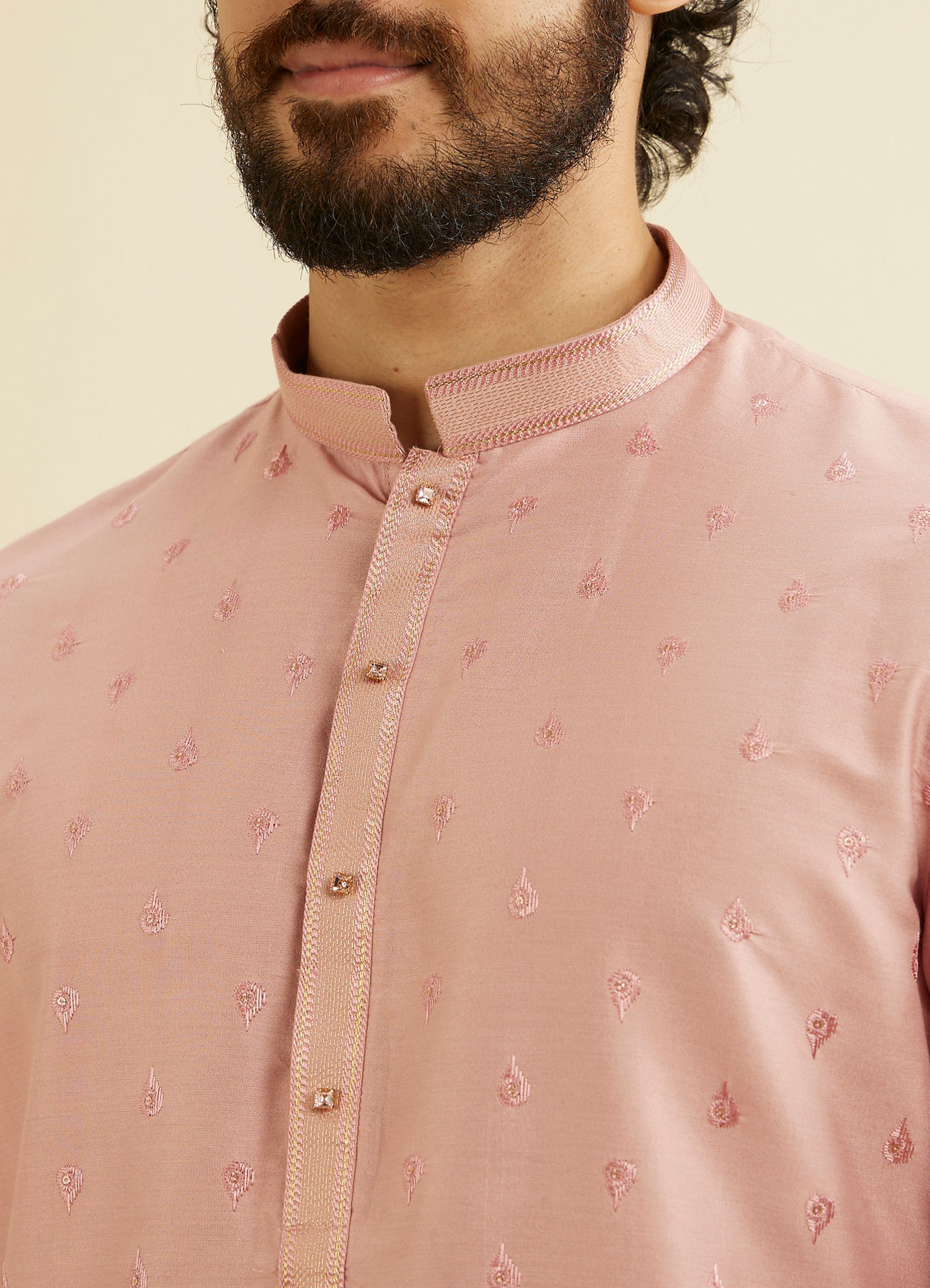 Manyavar Men Millenial Pink Ditsy Floral Printed Kurta Set