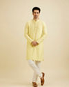 Manyavar Men Lemon Yellow Ditsy Floral Printed Kurta Set