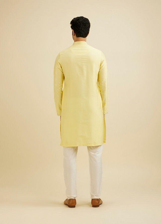 Manyavar Men Lemon Yellow Ditsy Floral Printed Kurta Set