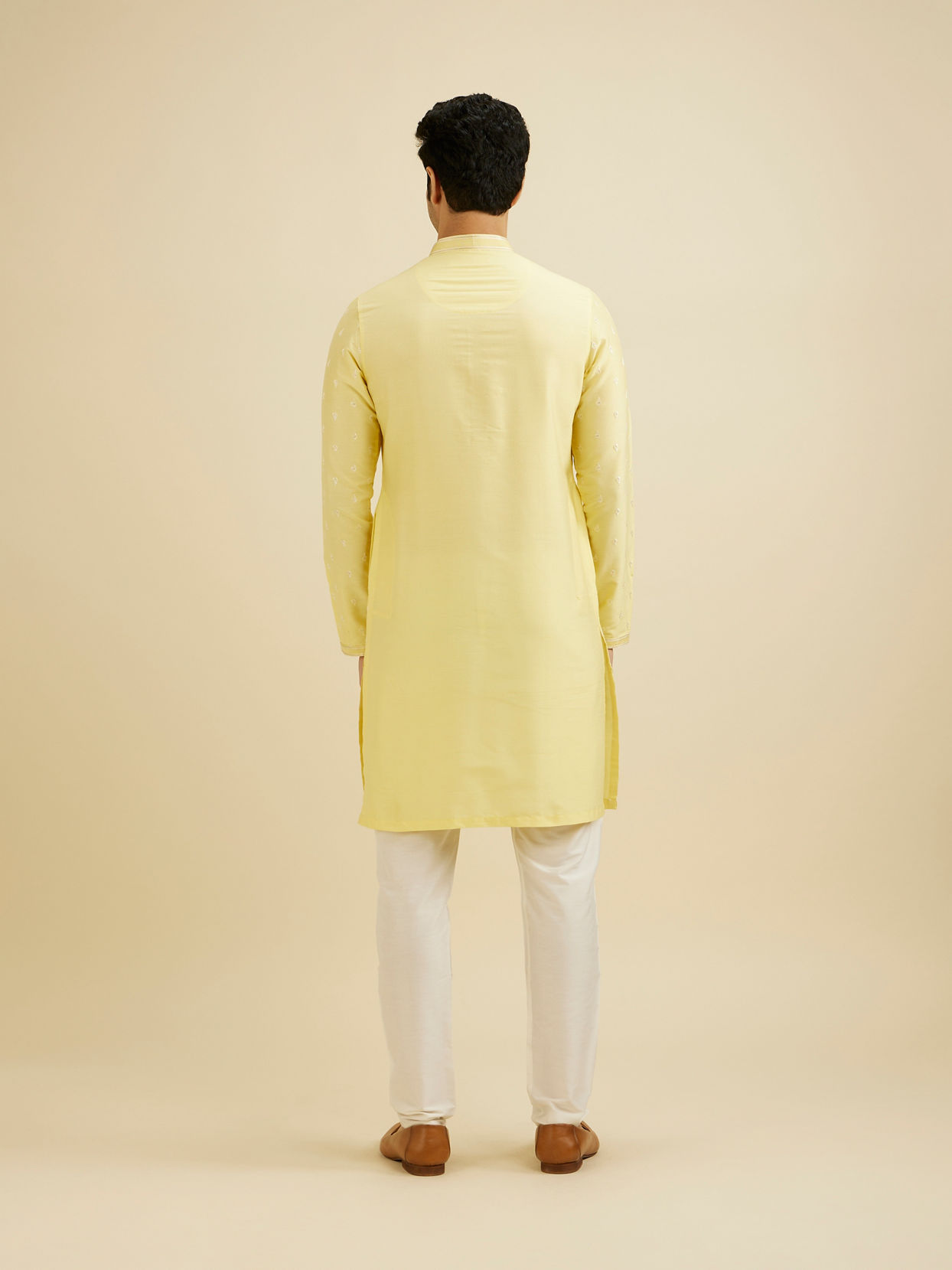 Manyavar Men Lemon Yellow Ditsy Floral Printed Kurta Set