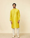 alt message - Manyavar Men Mustard Yellow Ditsy Floral Printed Kurta Set image number 2