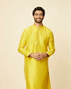 alt message - Manyavar Men Mustard Yellow Ditsy Floral Printed Kurta Set image number 0