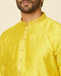 Manyavar Men Mustard Yellow Ditsy Floral Printed Kurta Set