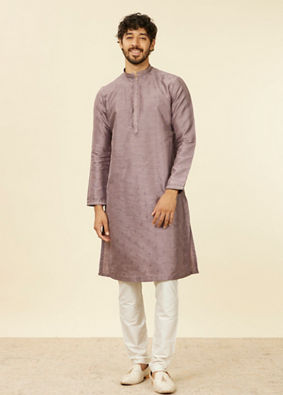 alt message - Manyavar Men Classic Lilac Floral Print Kurta Set image number 2