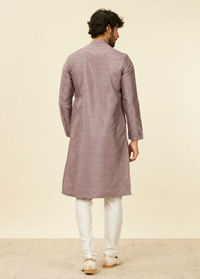 alt message - Manyavar Men Classic Lilac Floral Print Kurta Set image number 4