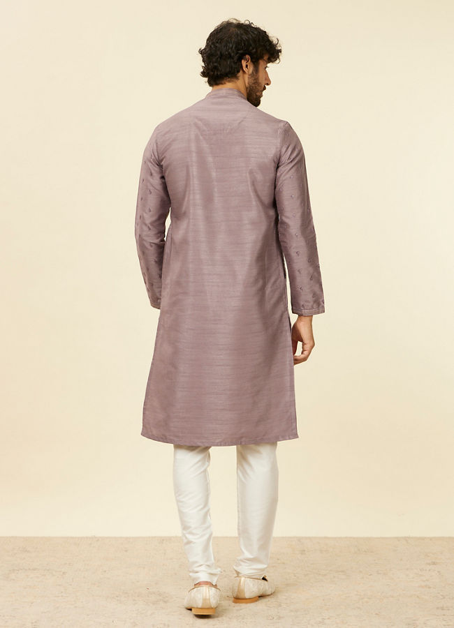 Manyavar Men Classic Lilac Floral Print Kurta Set