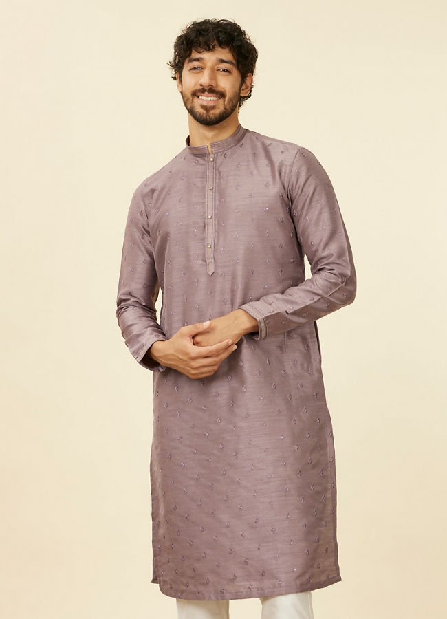 alt message - Manyavar Men Classic Lilac Floral Print Kurta Set image number 0