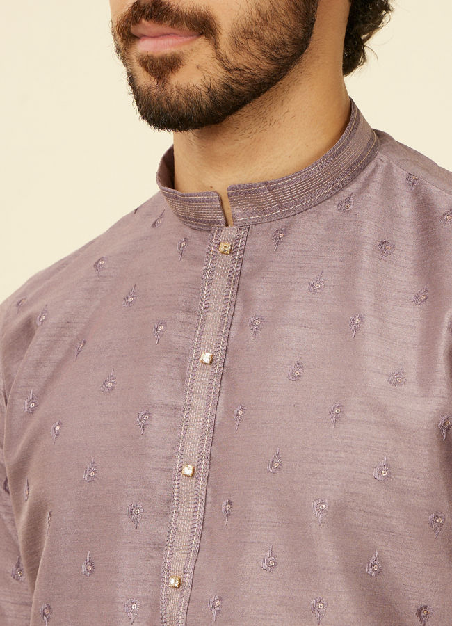 alt message - Manyavar Men Classic Lilac Floral Print Kurta Set image number 1