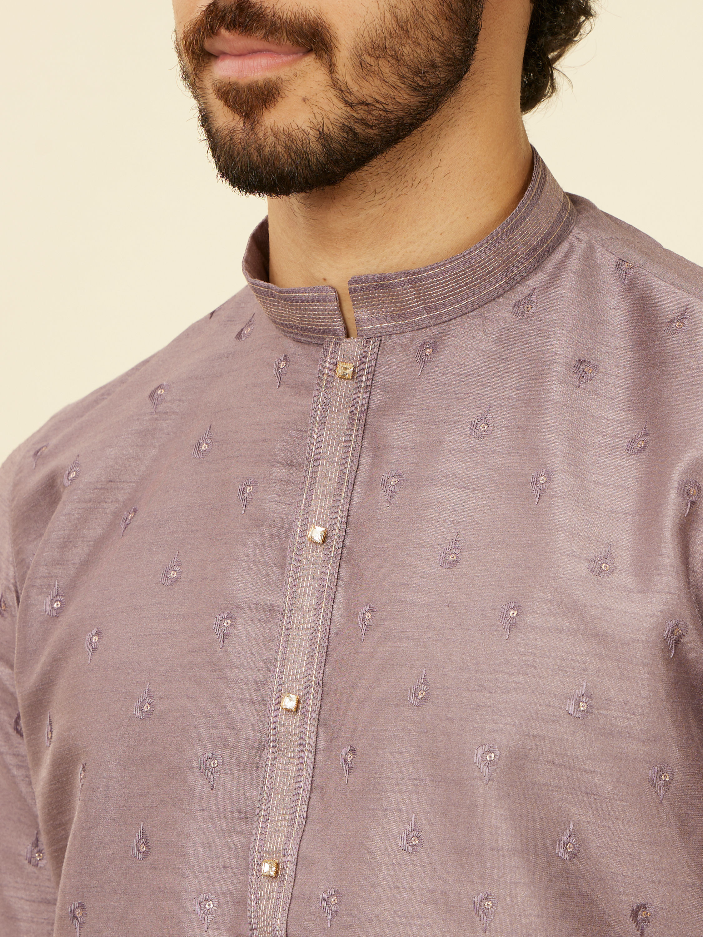 Manyavar Men Classic Lilac Floral Print Kurta Set