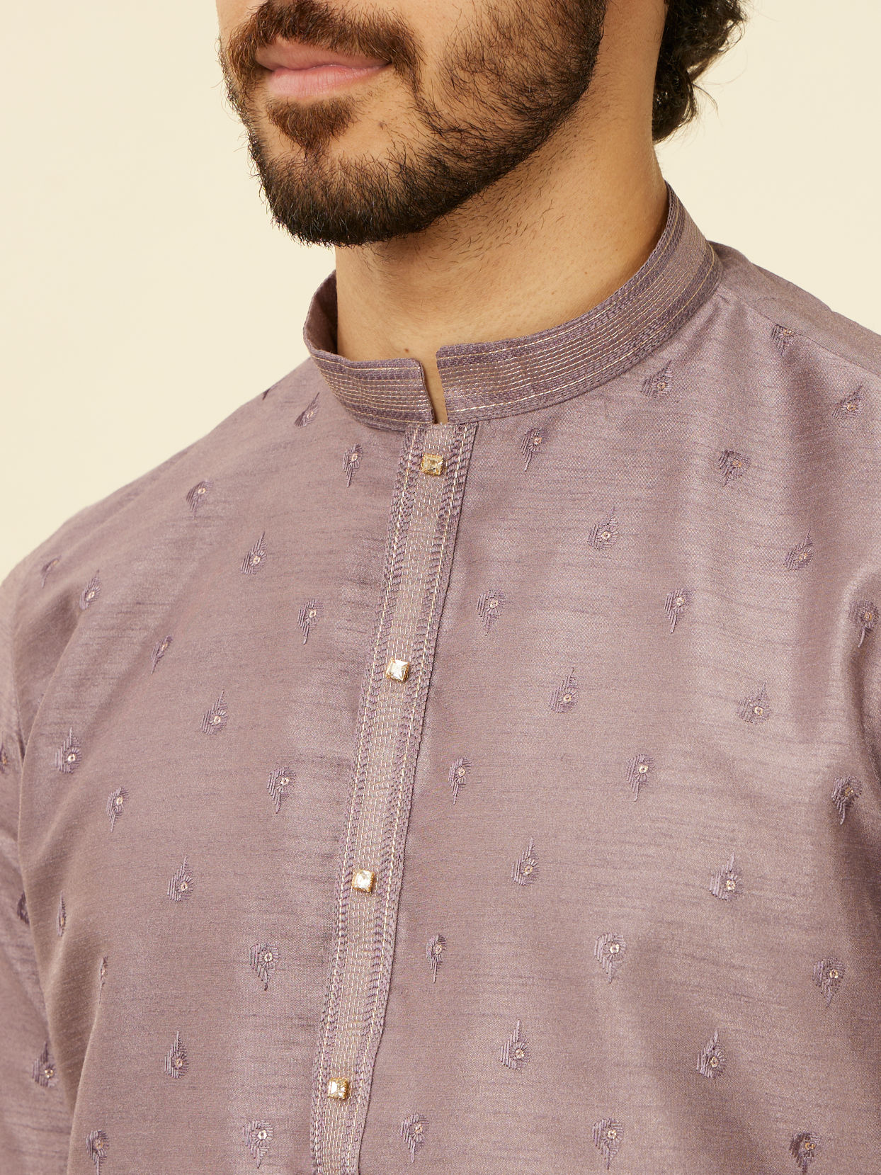 alt message - Manyavar Men Classic Lilac Floral Print Kurta Set image number 1