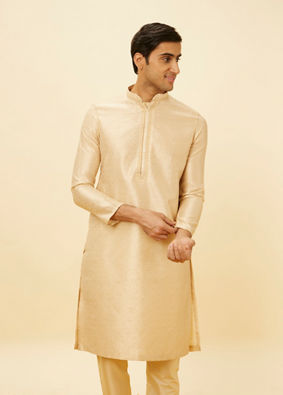 Manyavar Men Antique White Embroidered Placket Kurta Set