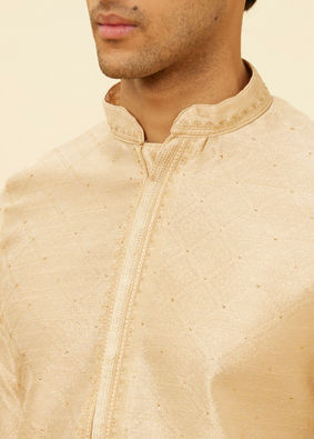 Manyavar Men Antique White Embroidered Placket Kurta Set