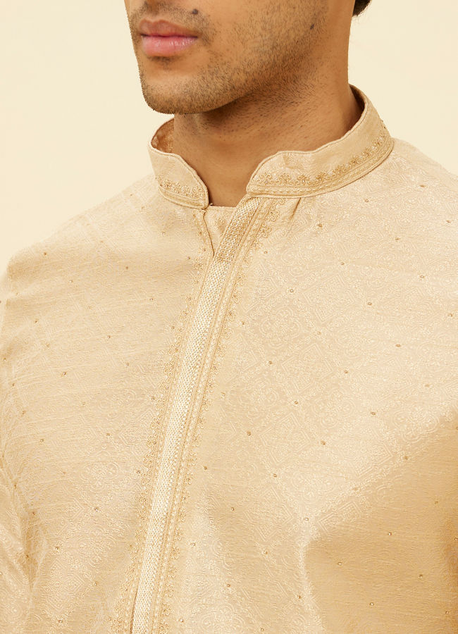 Manyavar Men Antique White Embroidered Placket Kurta Set
