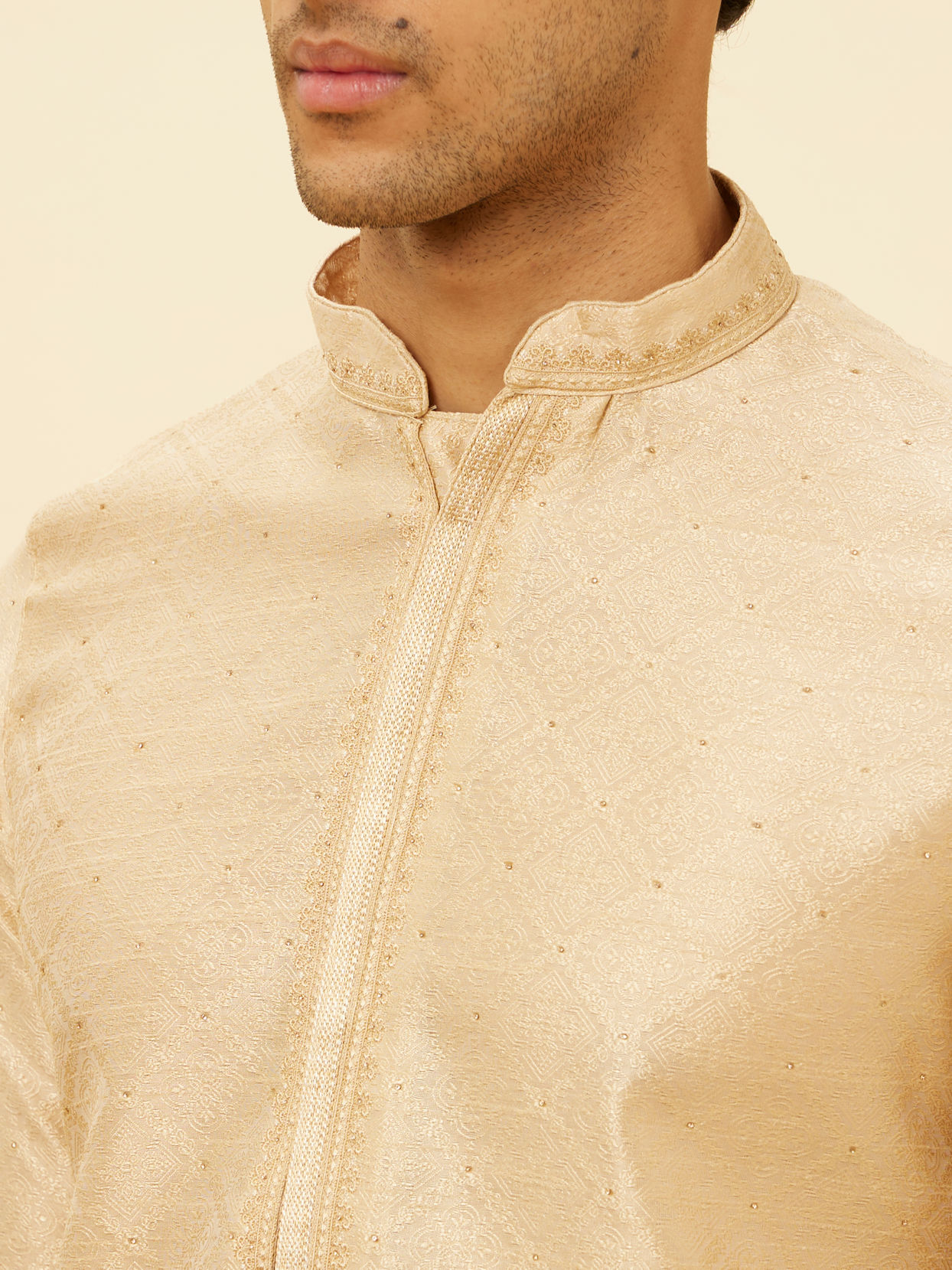 Manyavar Men Antique White Embroidered Placket Kurta Set