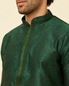 Manyavar Men Pine Green Embroidered Placket Kurta Set