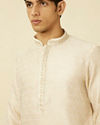 Manyavar Men Cloud Cream Imperial Printed Kurta Set