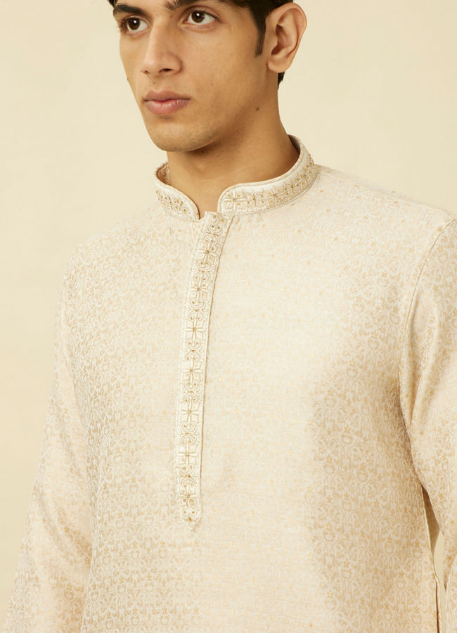 Manyavar Men Cloud Cream Imperial Printed Kurta Set