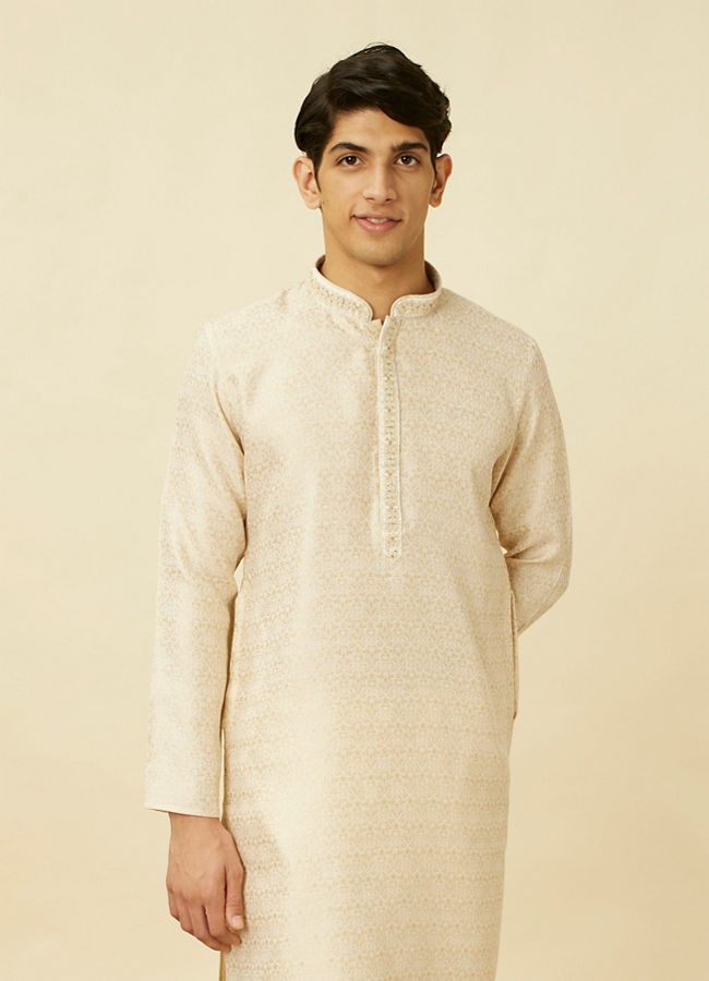 Manyavar Men Cloud Cream Imperial Printed Kurta Set
