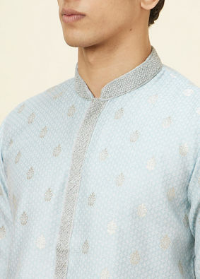 Manyavar Men Powder Blue Buta Motif Kurta Set image number 1