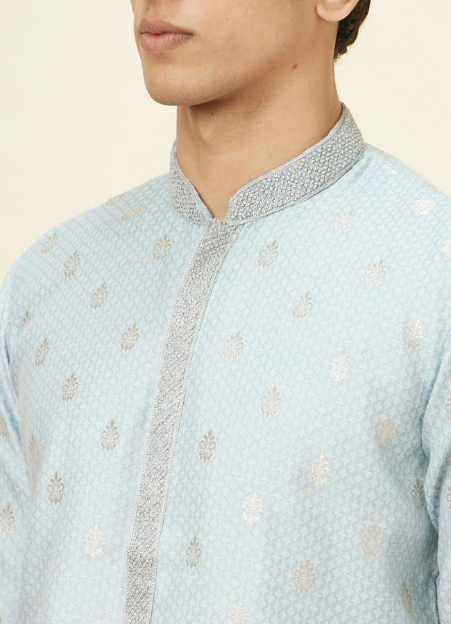 Manyavar Men Powder Blue Buta Motif Kurta Set