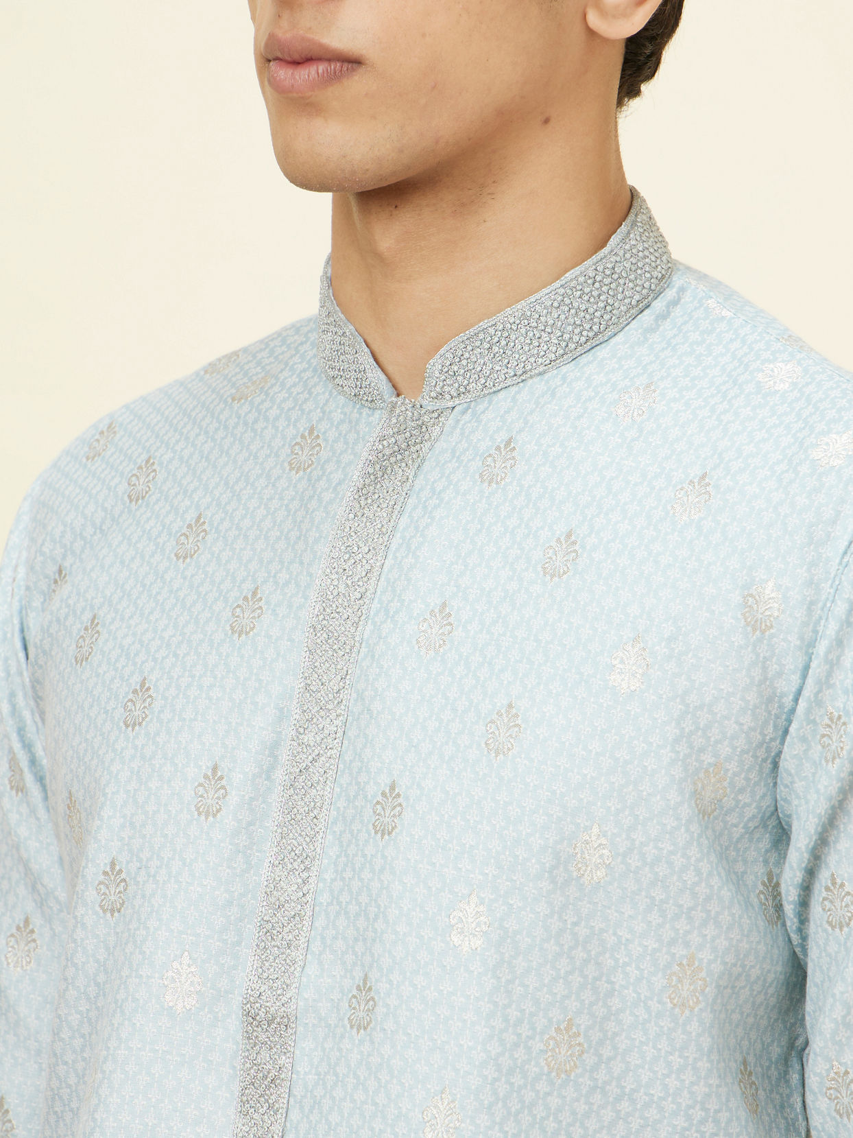 Manyavar Men Powder Blue Buta Motif Kurta Set