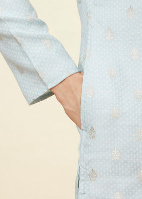 Manyavar Men Powder Blue Buta Motif Kurta Set image number 3