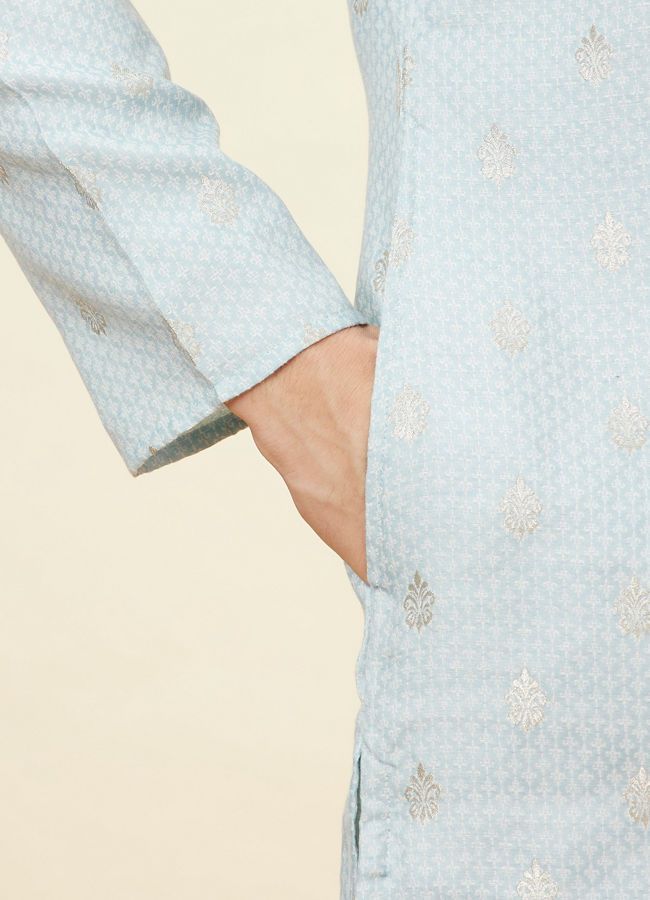 alt message - Manyavar Men Powder Blue Buta Motif Kurta Set image number 3