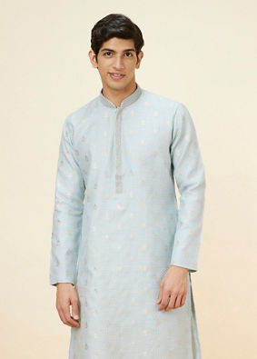 Manyavar Men Powder Blue Buta Motif Kurta Set image number 0