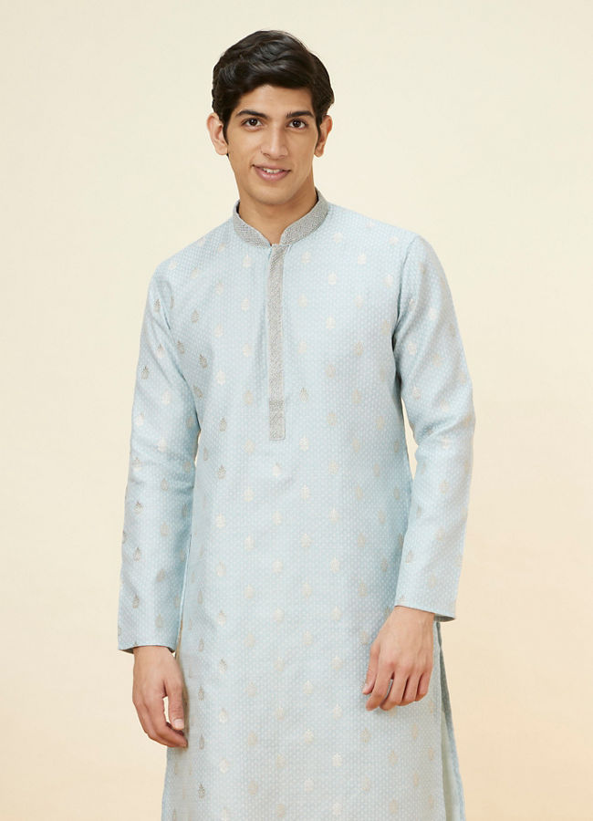 Manyavar Men Powder Blue Buta Motif Kurta Set