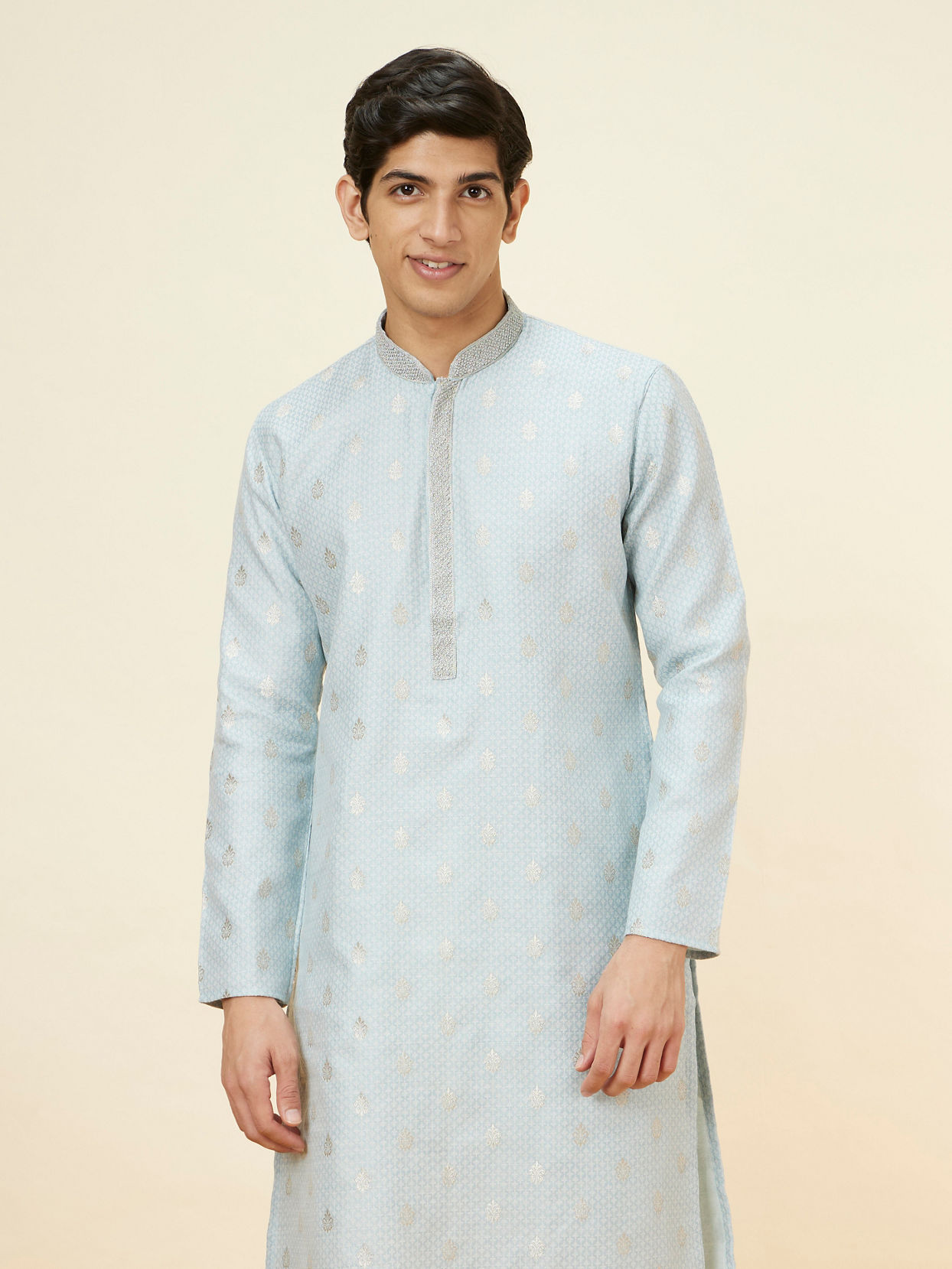 Manyavar Men Powder Blue Buta Motif Kurta Set