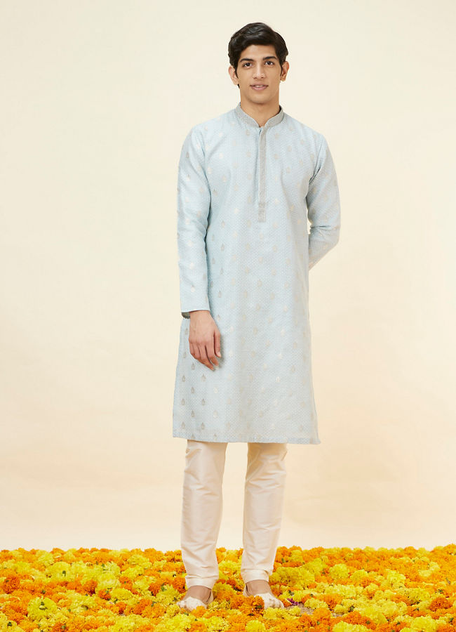Manyavar Men Powder Blue Buta Motif Kurta Set