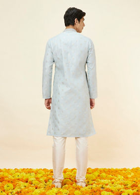 Manyavar Men Powder Blue Buta Motif Kurta Set image number 5