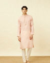 Manyavar Men Veiled Rose Pink Designed Placket Kurta Set