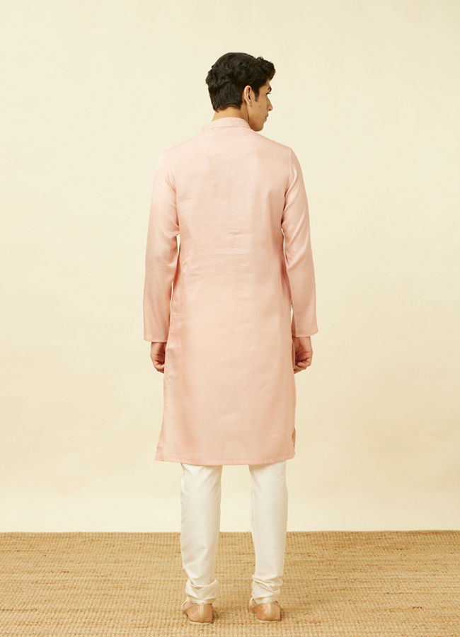 Manyavar Men Veiled Rose Pink Designed Placket Kurta Set