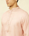 Manyavar Men Veiled Rose Pink Designed Placket Kurta Set